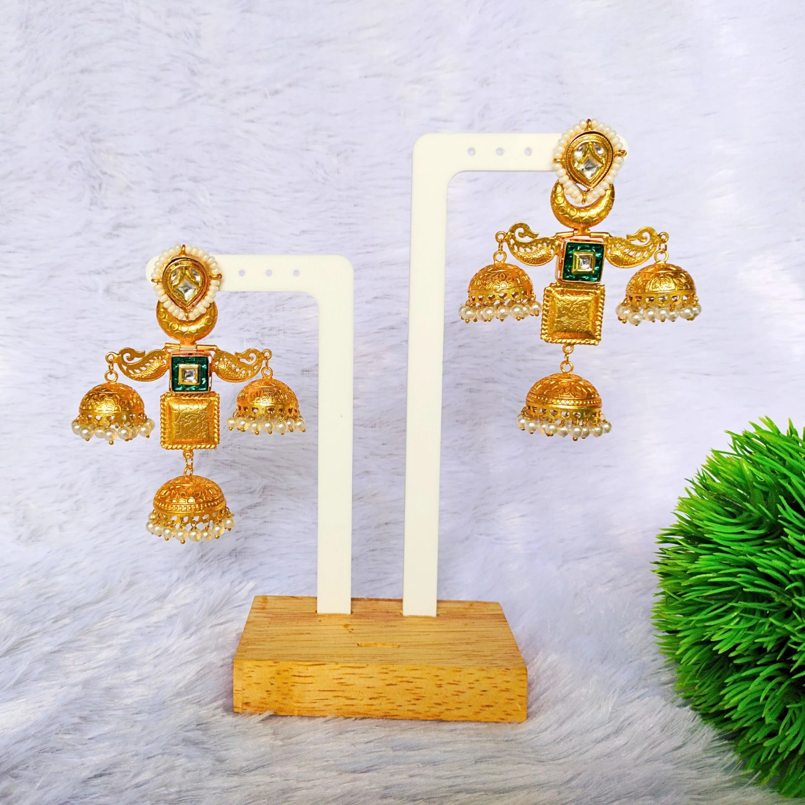 Tahaniya LONG INDIAN TRADITIONAL DANGLER JHUMKA Stud Earring view 2