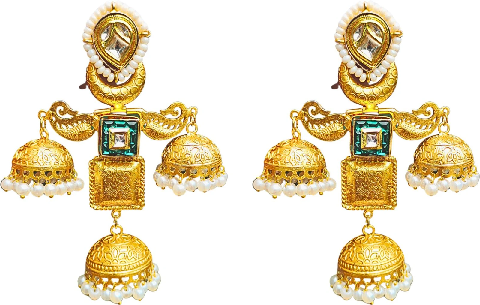 Tahaniya LONG INDIAN TRADITIONAL DANGLER JHUMKA Stud Earring view 3