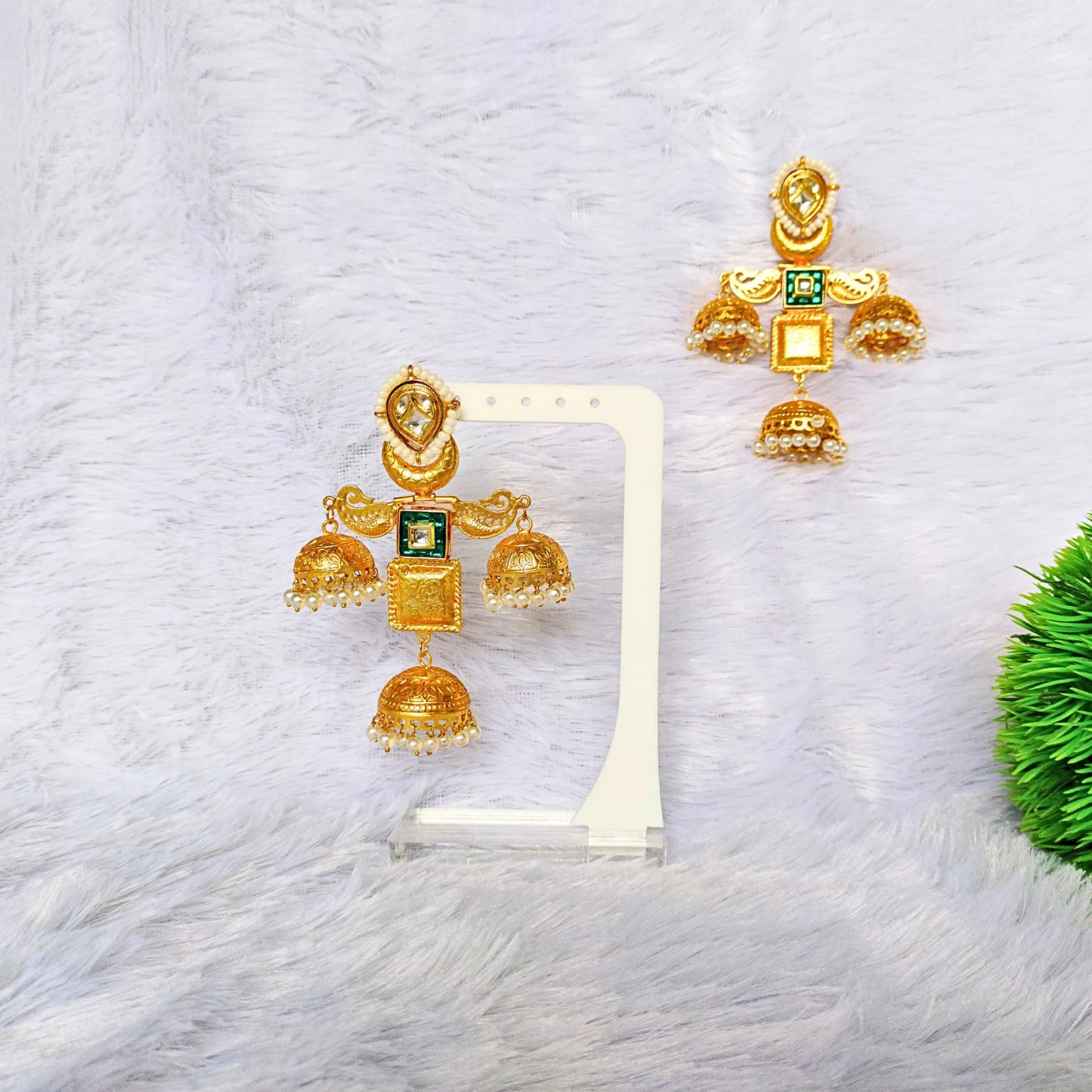Tahaniya LONG INDIAN TRADITIONAL DANGLER JHUMKA Stud Earring view 4
