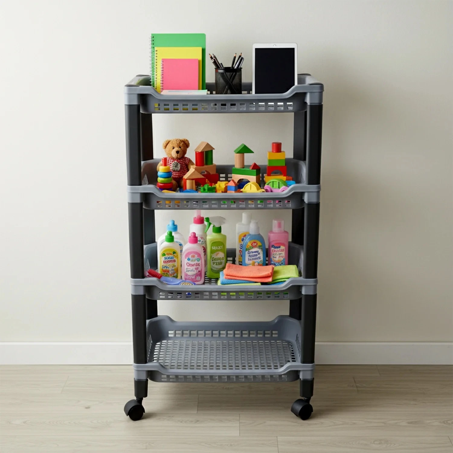 4-Tier Rolling Kitchen Storage Trolley Rack with Caster Wheels view 2