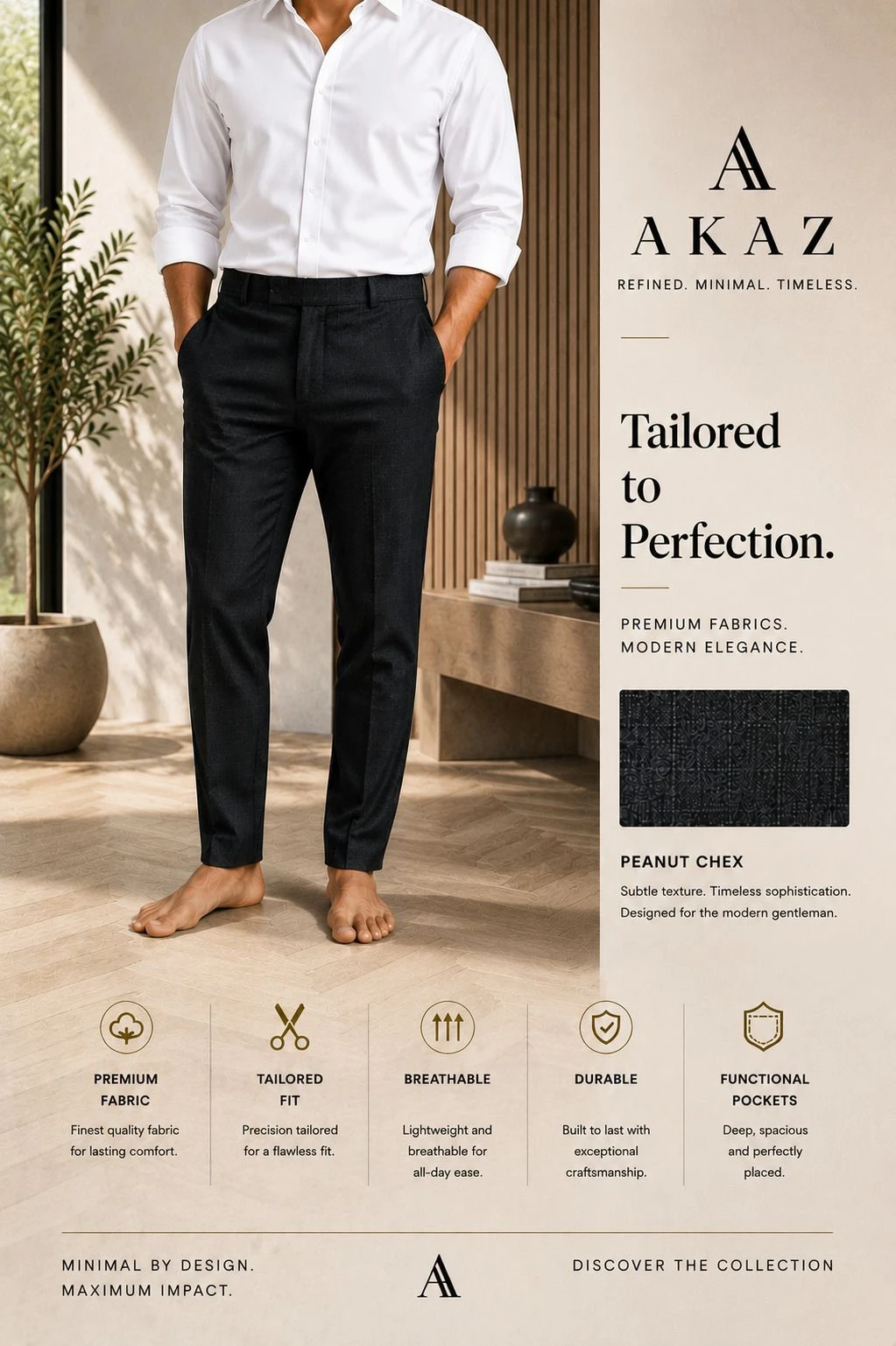 AKAZ Men's Formal Trouser Regular Fit view 1