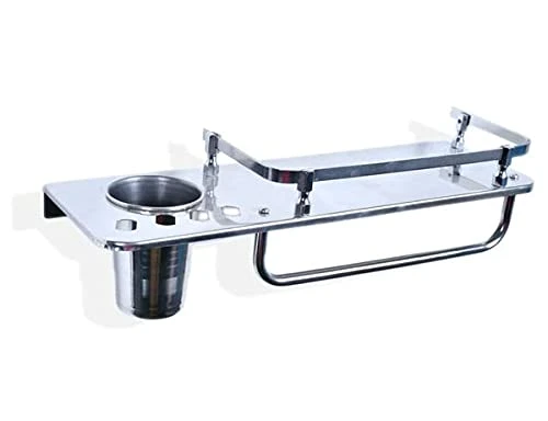 Design Studio Stainless Steel 3 in 1 Multipurpose Bathroom Shelf Rack Towel Rod Tumbler Holder with Brush Hanger view 1