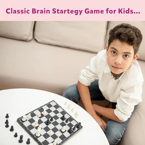 Design Studio Magnetic Chessboard Game Set with Folding Travel Friendly Portable Storage Case Chess Board Set with 2 Players Toys for Kids and Adults view 5