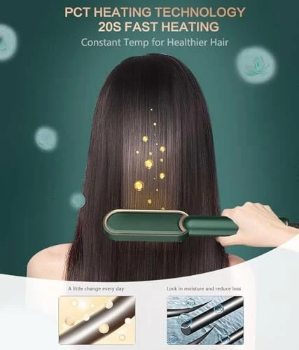 Design Studio 2in1 Ceramic Hair Straightening Brush, Hair Straightener for Woman, Electric Hair Brush Straightener Comb for Smooth, Silky Hair - Straightener Brush with 30s Heating, 5 Heat Settings view 5