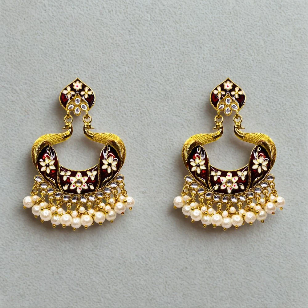 Tahaniya Mayurika Mohor Peacock Pearl Cascade Earrings Chandbali Earring view 2
