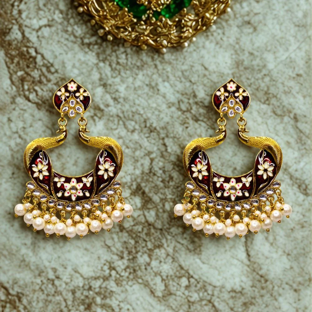 Tahaniya Mayurika Mohor Peacock Pearl Cascade Earrings Chandbali Earring view 3