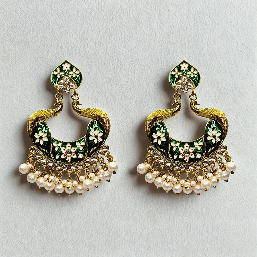 Tahaniya Mayurika Mohor Peacock Pearl Cascade Earrings Chandbali Earring view 2