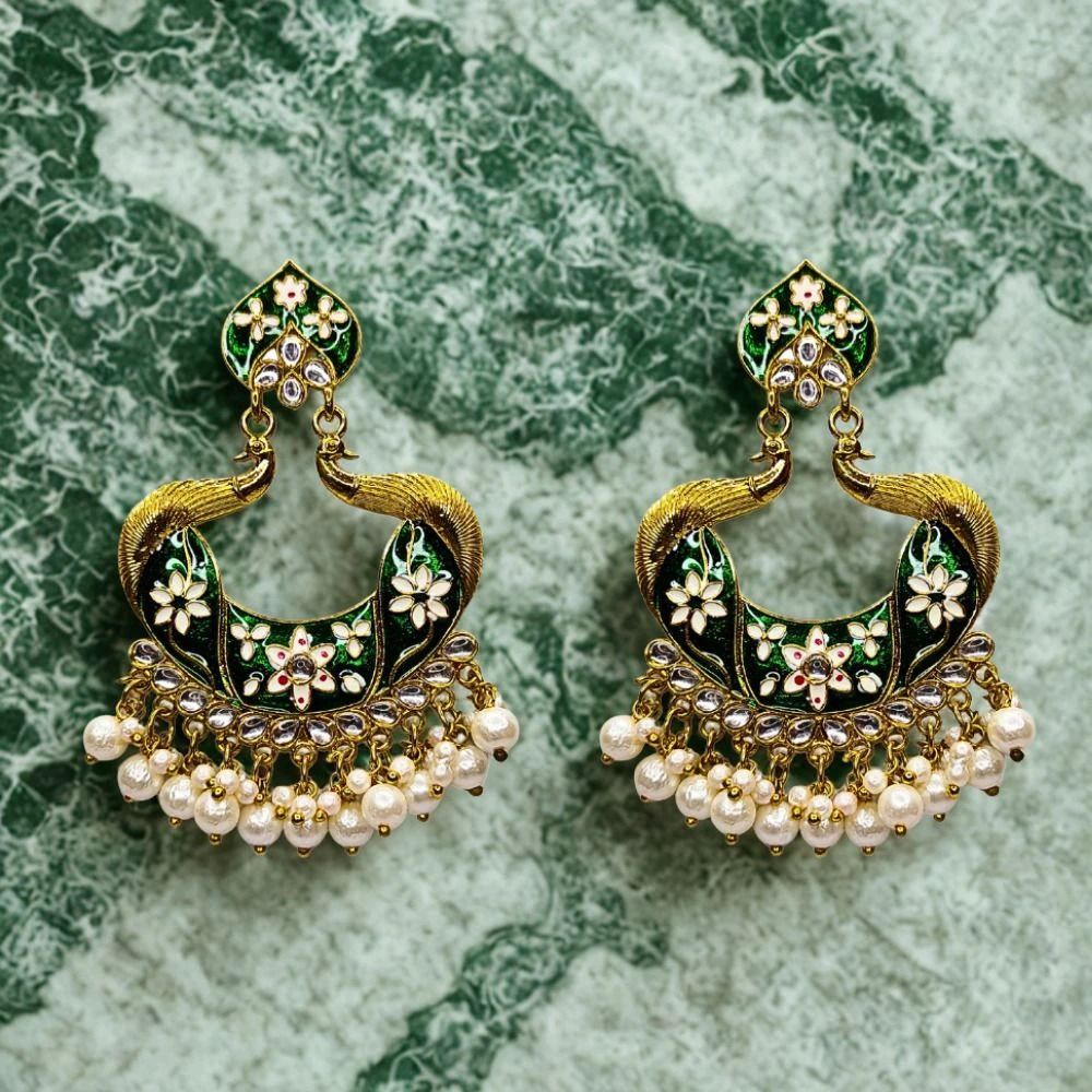 Tahaniya Mayurika Mohor Peacock Pearl Cascade Earrings Chandbali Earring view 3