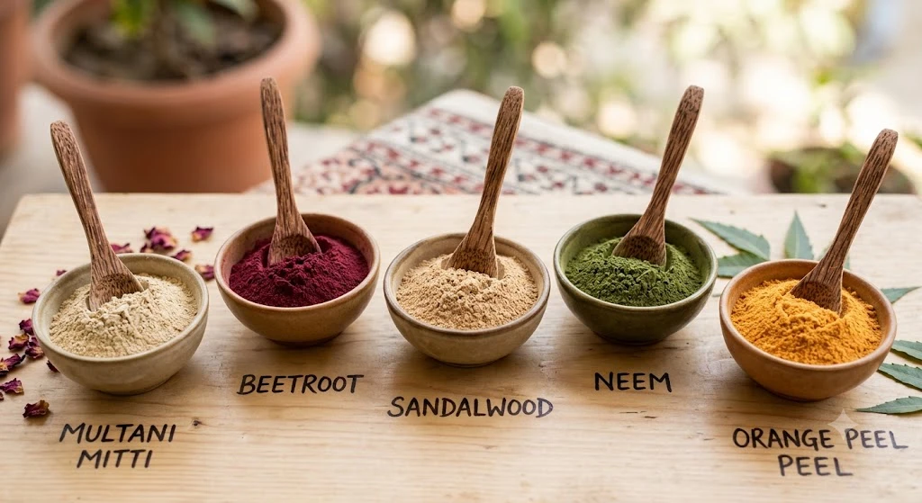 Divine Ethnics Multani Sandal Neem Orange Beetroot Face Pack Powder view 1