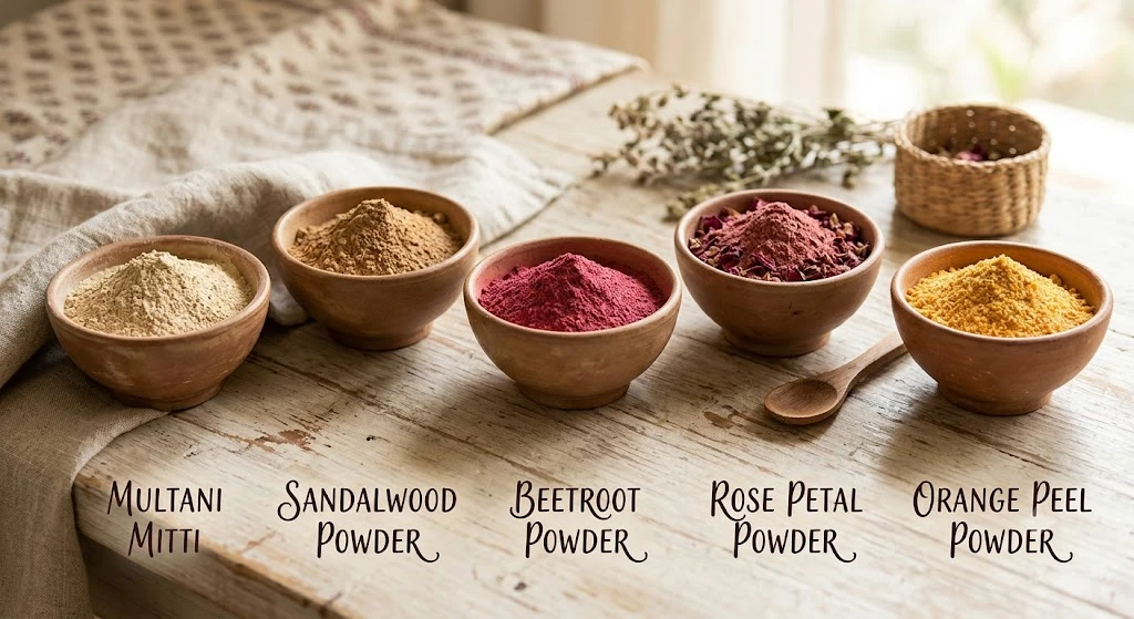 Divine Ethnics Multani Sandal Rose Petal Orange Beetroot Face Pack Powder view 1
