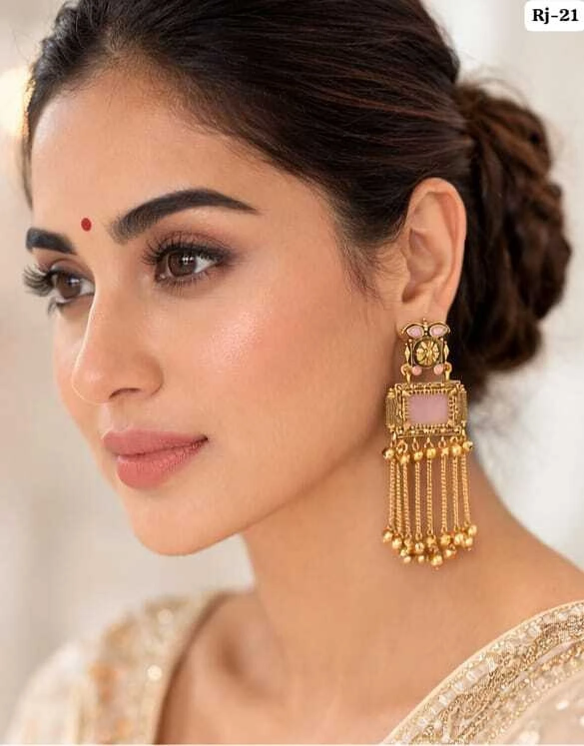 Tahaniya Pink square kashmiri earring Earring Set view 4
