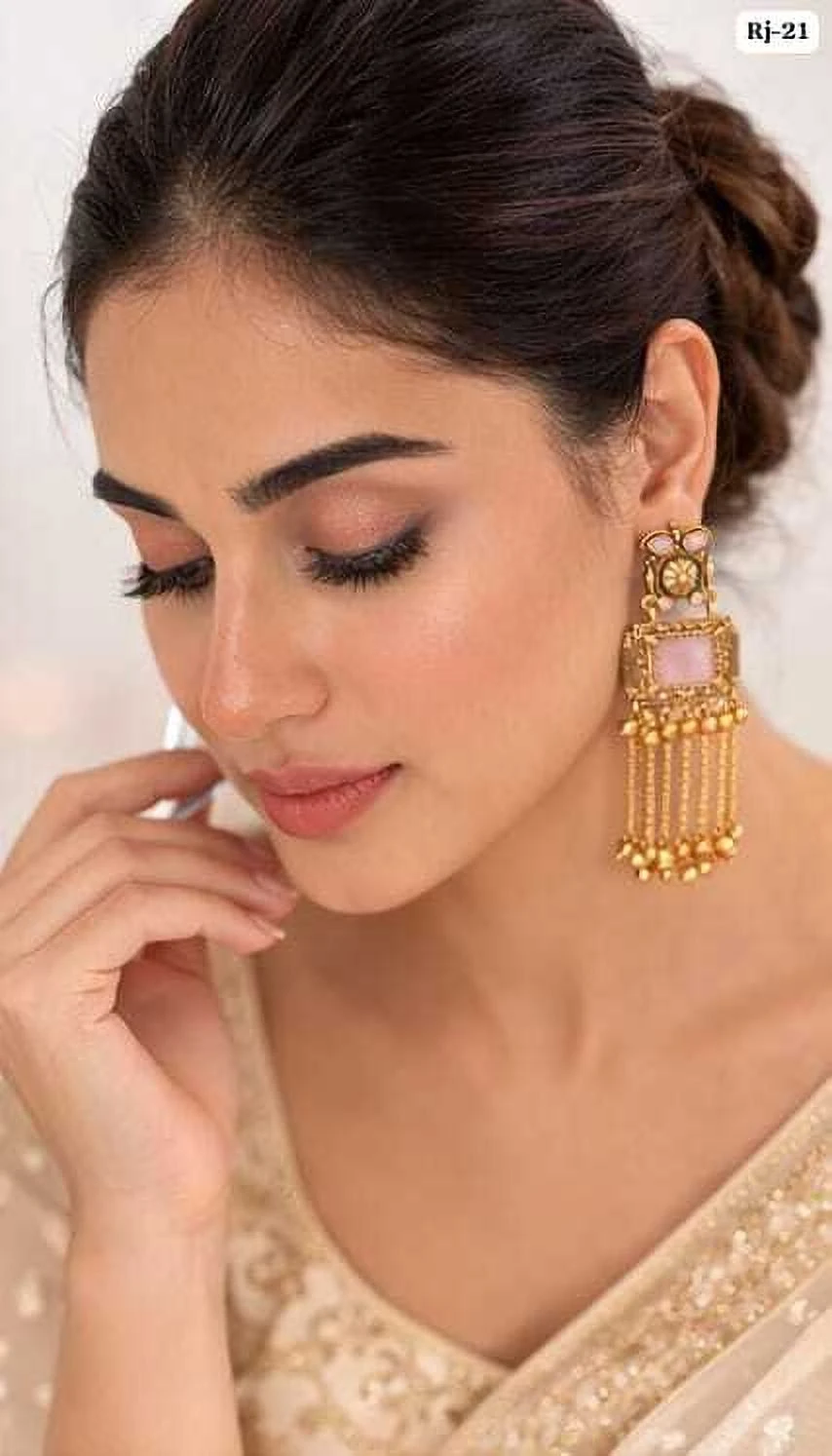 Tahaniya Pink square kashmiri earring Earring Set view 5
