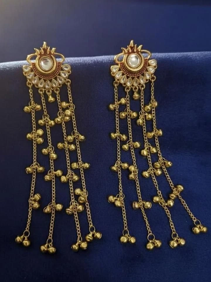 Tahaniya Kashmiri Style Gold Plated Long Chain Earrings Drops & Danglers view 1
