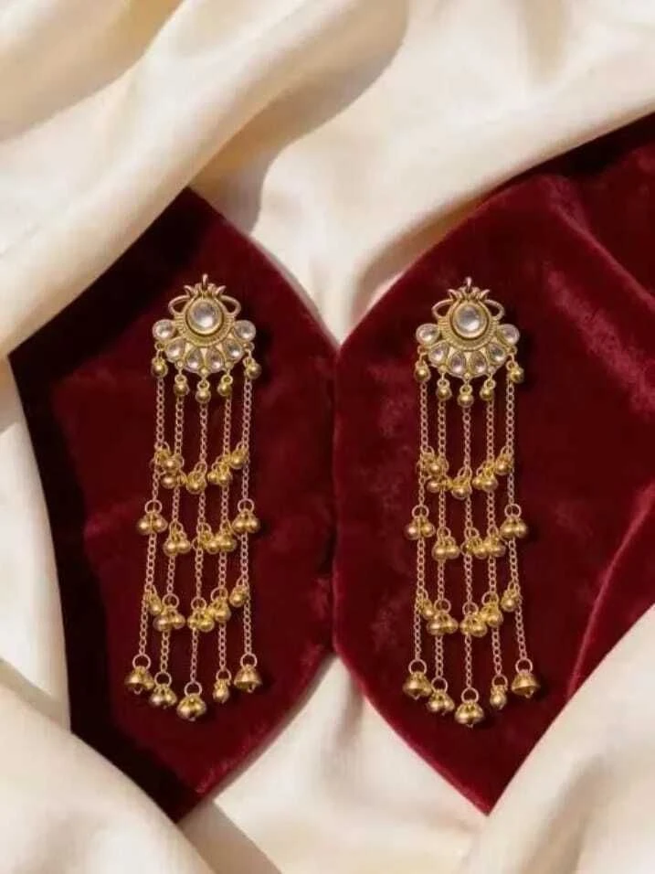 Tahaniya Kashmiri Style Gold Plated Long Chain Earrings Drops & Danglers view 2