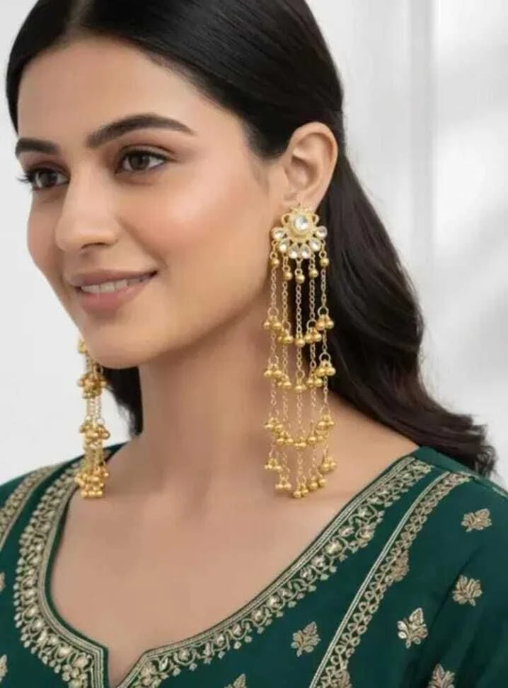 Tahaniya Kashmiri Style Gold Plated Long Chain Earrings Drops & Danglers view 3