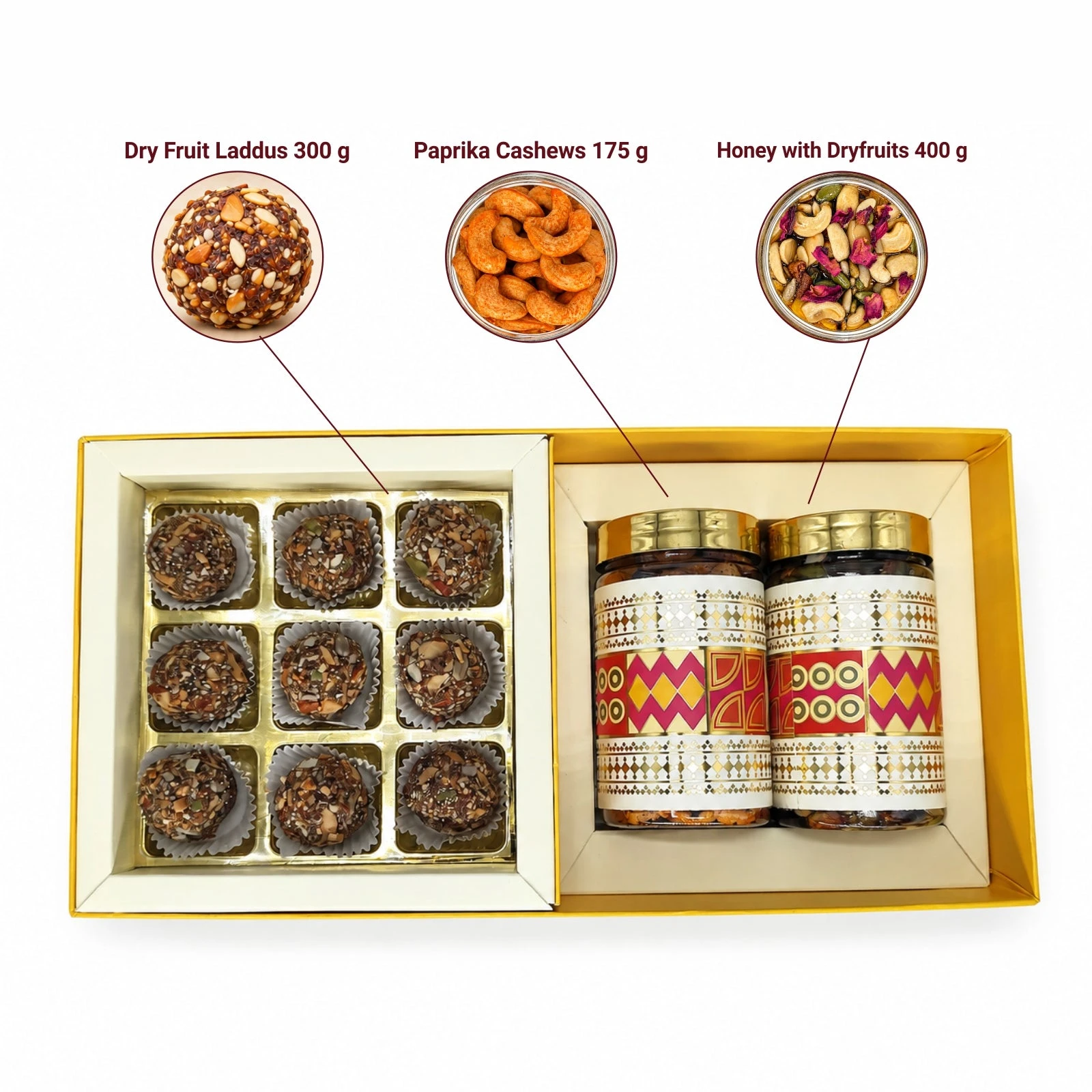 Nature's Trunk Gift Hamper - 2 PET Jars and 9 Dry Fruit Laddus - 875 g view 3