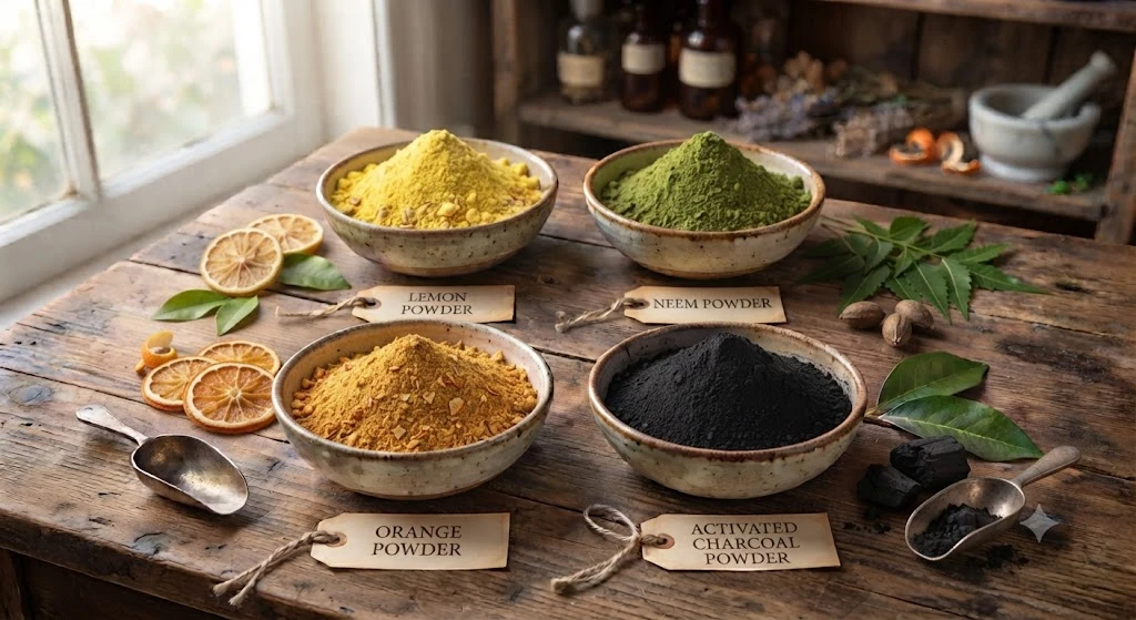 Divine Ethnics Orange Neem Lemon Charcoal Face Pack Powder view 1