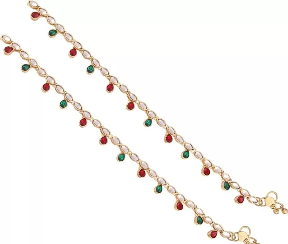CATALYST PAYAL : 23 WHITE MARKISS GREEN & MAROON Alloy Anklet view 1