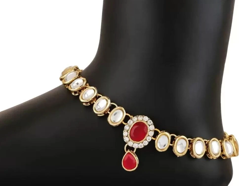 CATALYST PAYAL : 9 WHITE OVAL WITH RED OVAL Alloy Anklet view 2