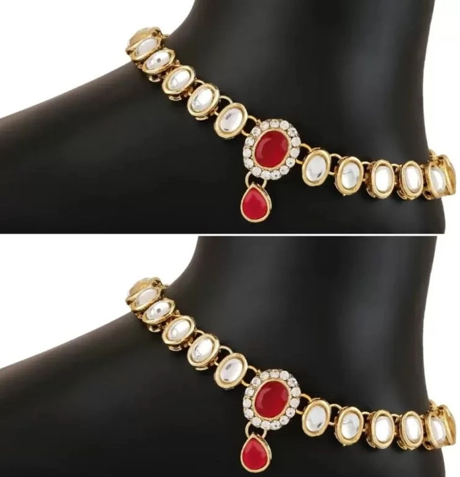 CATALYST PAYAL : 9 WHITE OVAL WITH RED OVAL Alloy Anklet view 3