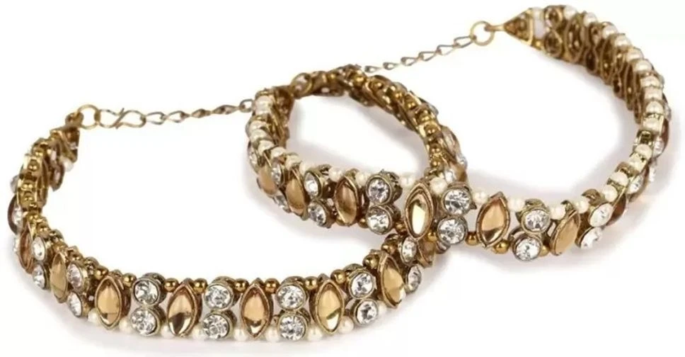 CATALYST PAYAL : 18 GOLDEN MARKISS Alloy Anklet (Pack of 2) view 1