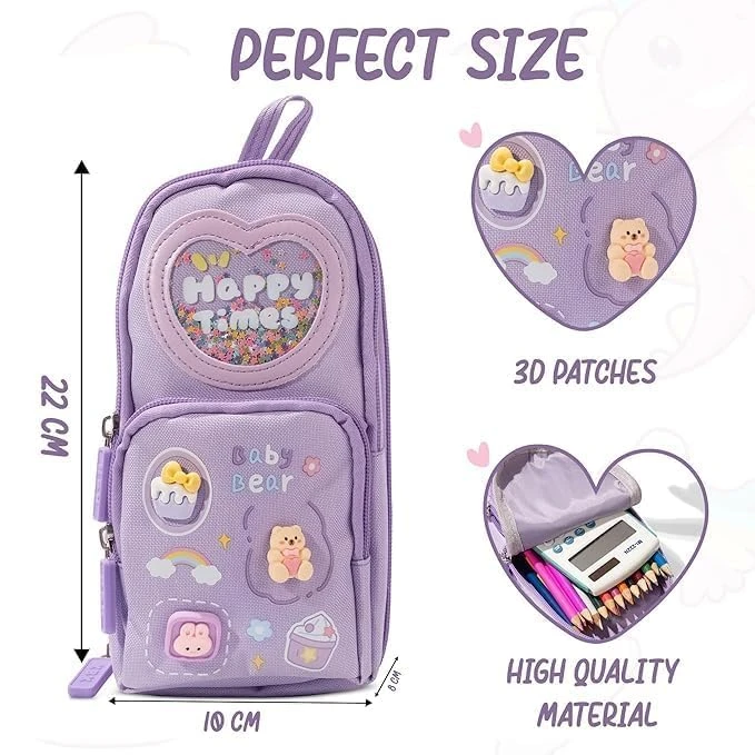 Design Studio Large Capacity Pencil Case Pouch, Cute Aesthetic Big Capacity Zipper Pencil Cases Pen Portable Office Stationery Makeup Bag, Desk Organizer for College Adults Women Men (Purple) view 3