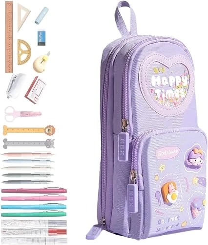 Design Studio Large Capacity Pencil Case Pouch, Cute Aesthetic Big Capacity Zipper Pencil Cases Pen Portable Office Stationery Makeup Bag, Desk Organizer for College Adults Women Men (Purple) view 5