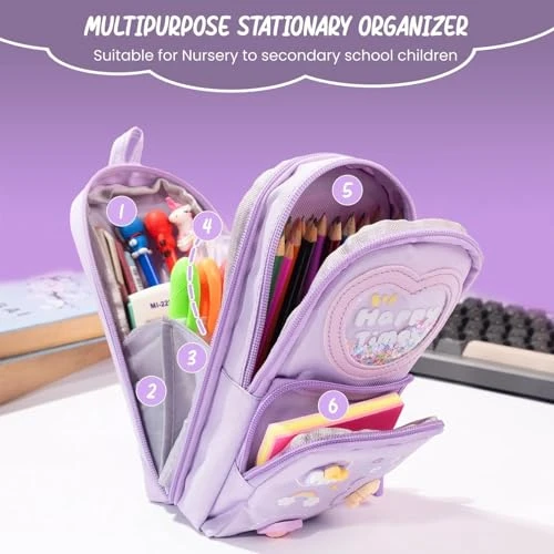 Design Studio Large Capacity Pencil Case Pouch, Cute Aesthetic Big Capacity Zipper Pencil Cases Pen Portable Office Stationery Makeup Bag, Desk Organizer for College Adults Women Men (Purple) view 6