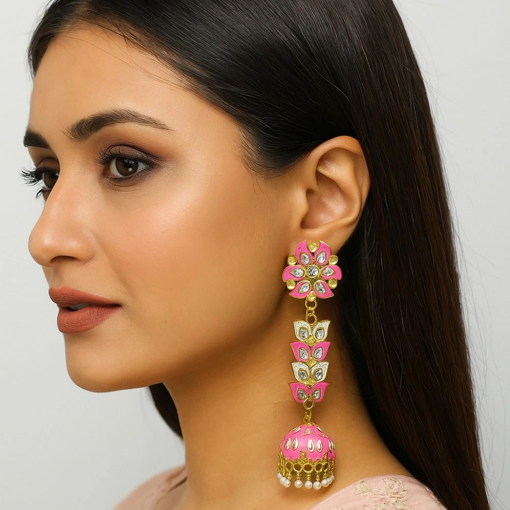 Tahaniya Pushpa Lata Floral Cascade Pearl Jhumkas Jhumki Earring and Drops & Danglers view 2