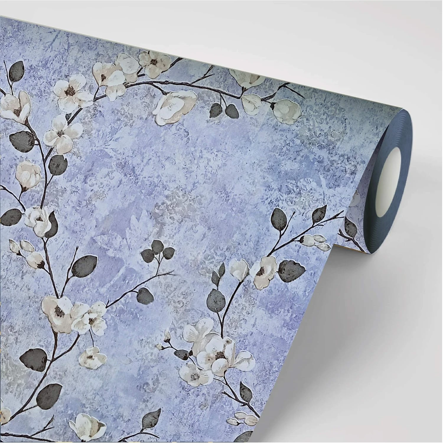 Design Studio White with Blue accents Wallpaper, 53cm x 1000cm, 57 sq ft, Urban Botanical Style, Ideal for Living Room, Bedroom, Drawing Room view 1