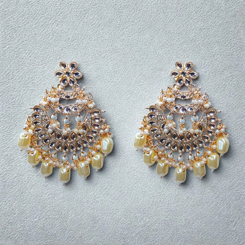 Tahaniya Lotus Cascade Pearl Chandelier Earrings Chandbali Earring view 3