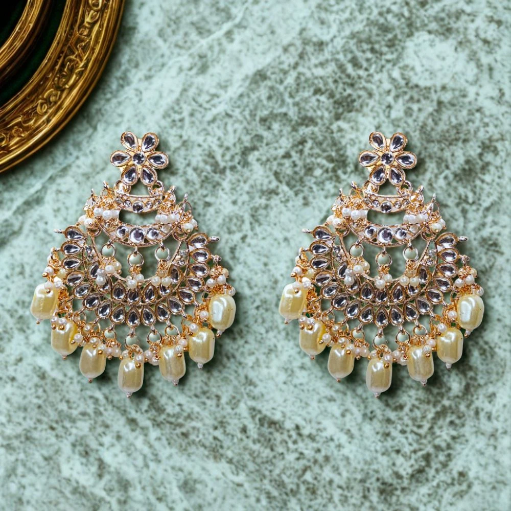 Tahaniya Lotus Cascade Pearl Chandelier Earrings Chandbali Earring view 4