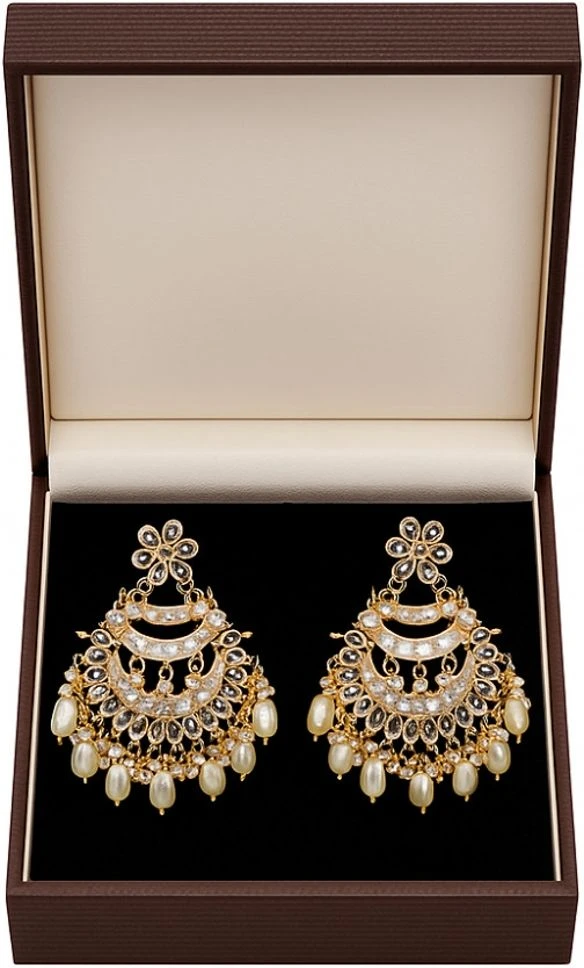 Tahaniya Lotus Cascade Pearl Chandelier Earrings Chandbali Earring view 5