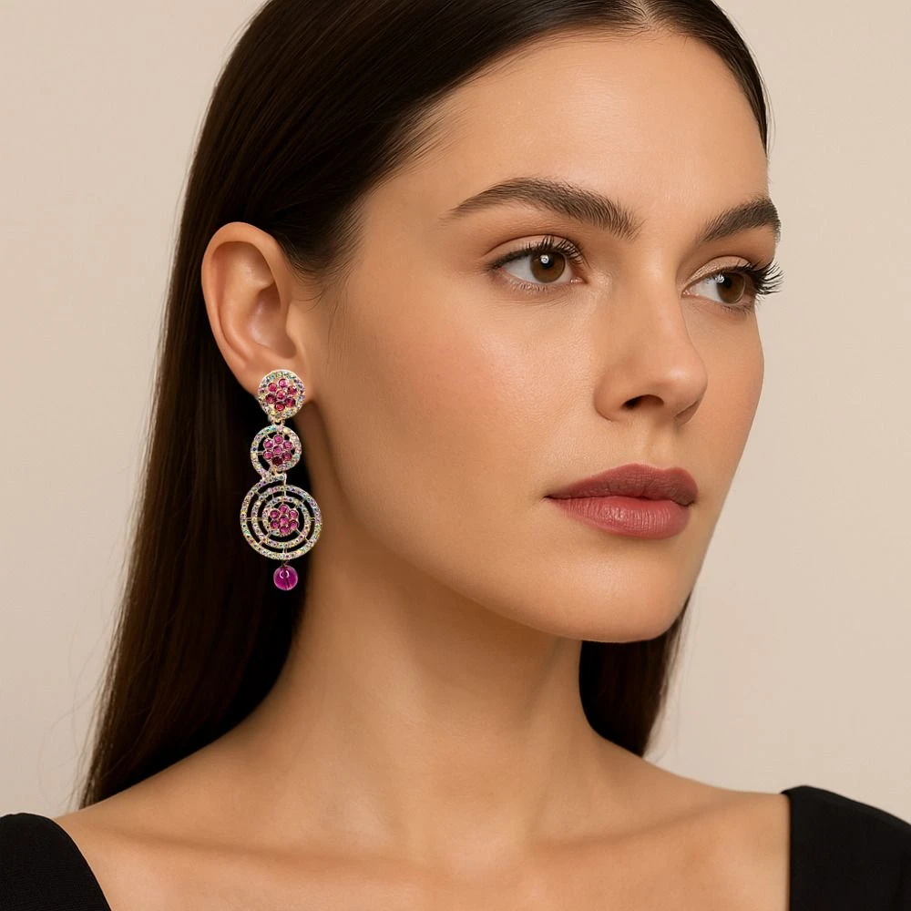 Tahaniya Pushpali Ranjana Floral Radiance Cascade Earring Drops & Danglers view 2