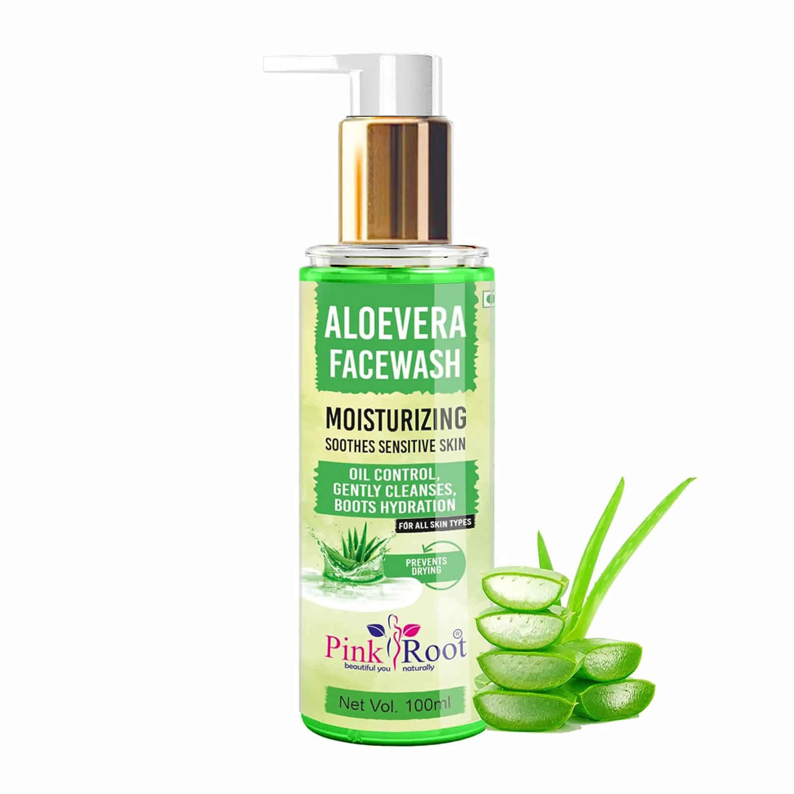 Pink Root Aloe Vera Moisturizing  100ml - Aloe Vera Hydrating Gentle - With Aloe leaf Extract, Pro Vitamin B5 - For Cleansing, Hydrating Skin - No Parabens, Sulphate, Silicones & Color