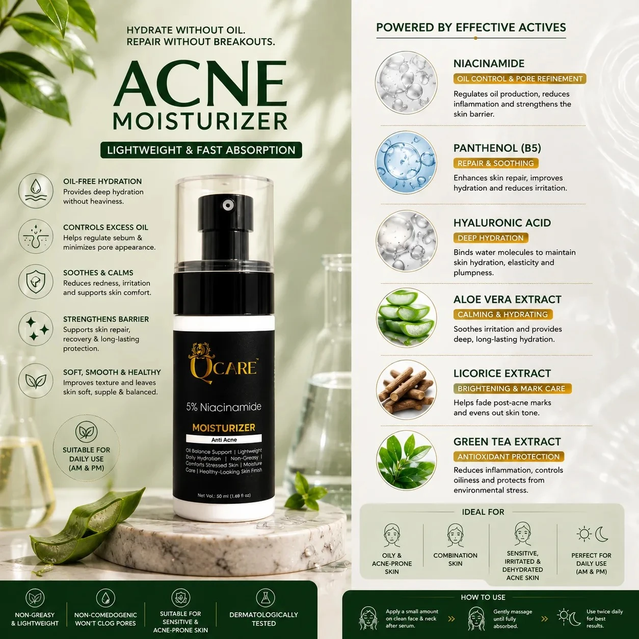 Acne Moisturizer (Lightweight & Fast Absorption)