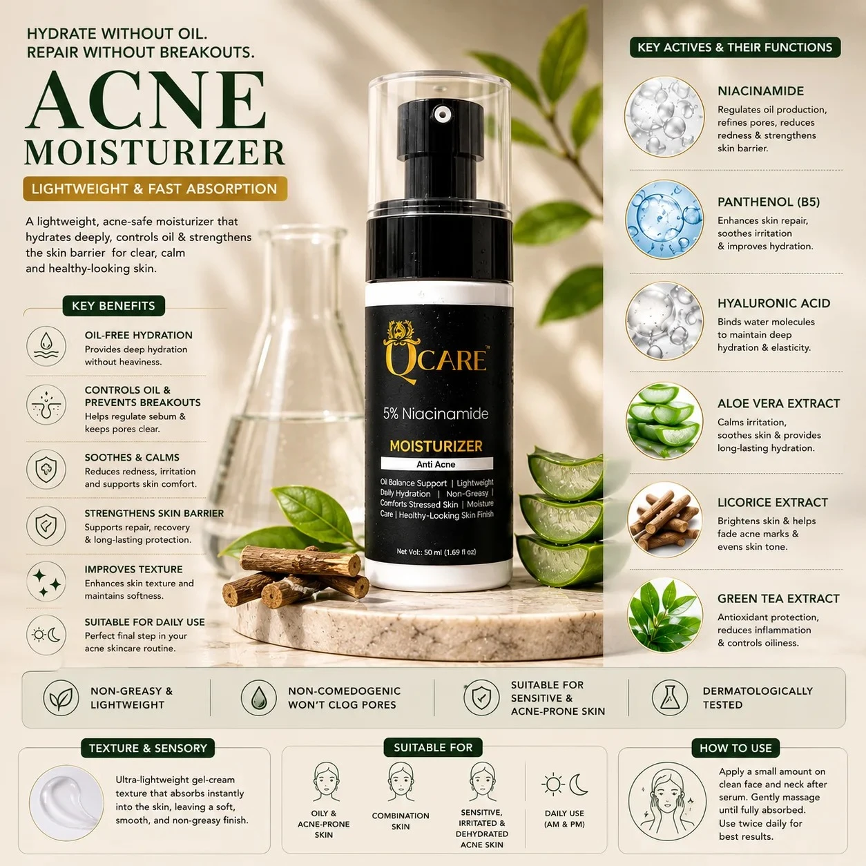 Acne Moisturizer (Lightweight & Fast Absorption) view 3