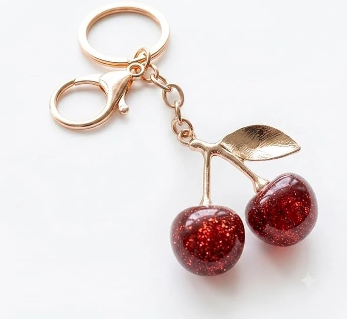 Divine Craft Cherry Bag Charm Keychain for Women & Girls – Crystal Cherry Pendant Purse Charm, Handbag Keychain Accessory, Cute Resin & Metal Fashion Keyring for Backpacks, Car, Keys & Gifts (Red) view 1