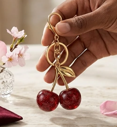 Divine Craft Cherry Bag Charm Keychain for Women & Girls – Crystal Cherry Pendant Purse Charm, Handbag Keychain Accessory, Cute Resin & Metal Fashion Keyring for Backpacks, Car, Keys & Gifts (Red) view 2