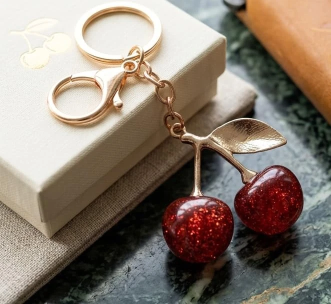 Divine Craft Cherry Bag Charm Keychain for Women & Girls – Crystal Cherry Pendant Purse Charm, Handbag Keychain Accessory, Cute Resin & Metal Fashion Keyring for Backpacks, Car, Keys & Gifts (Red) view 3