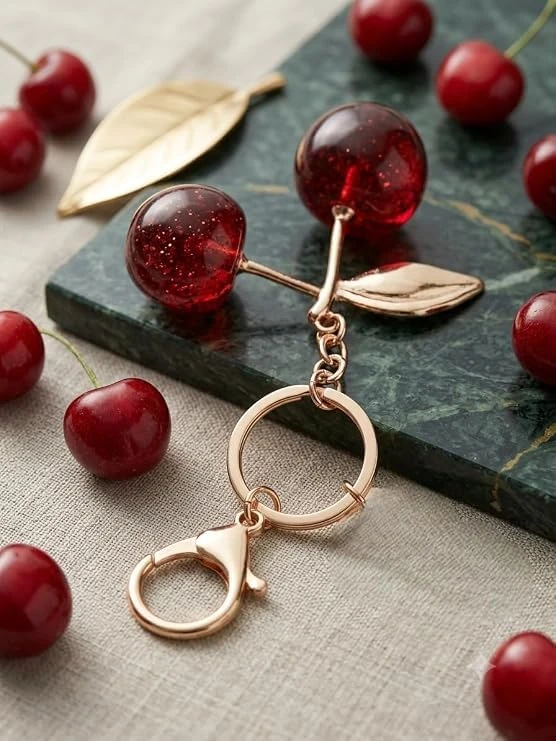 Divine Craft Cherry Bag Charm Keychain for Women & Girls – Crystal Cherry Pendant Purse Charm, Handbag Keychain Accessory, Cute Resin & Metal Fashion Keyring for Backpacks, Car, Keys & Gifts (Red) view 4