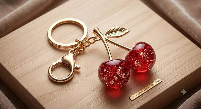 Divine Craft Cherry Bag Charm Keychain for Women & Girls – Crystal Cherry Pendant Purse Charm, Handbag Keychain Accessory, Cute Resin & Metal Fashion Keyring for Backpacks, Car, Keys & Gifts (Red) view 5