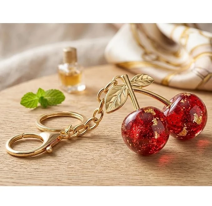 Divine Craft Cherry Bag Charm Keychain for Women & Girls – Crystal Cherry Pendant Purse Charm, Handbag Keychain Accessory, Cute Resin & Metal Fashion Keyring for Backpacks, Car, Keys & Gifts (Red) view 6
