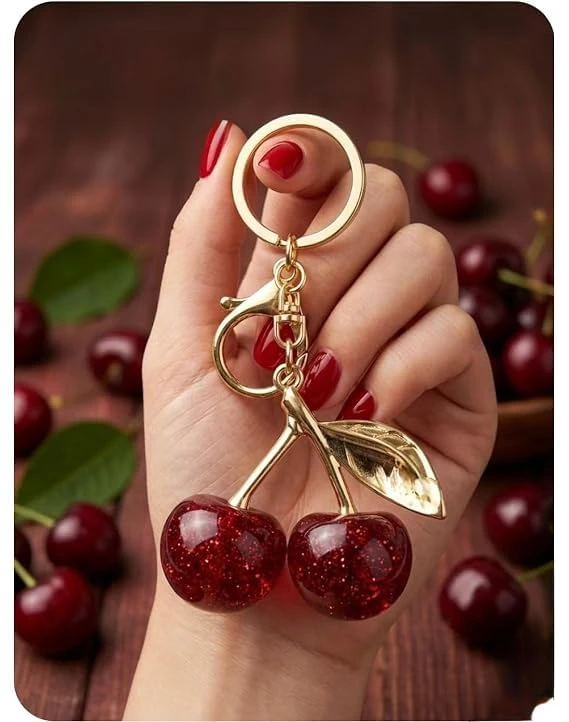Divine Craft Cherry Bag Charm Keychain for Women & Girls – Crystal Cherry Pendant Purse Charm, Handbag Keychain Accessory, Cute Resin & Metal Fashion Keyring for Backpacks, Car, Keys & Gifts (Red) view 7