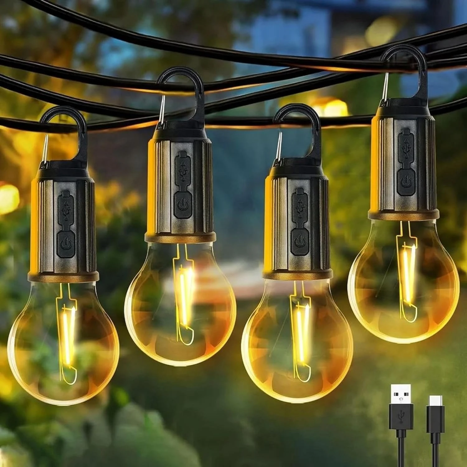 Rechargeable Camping Hanging Bulb, Waterproof LED Tent Light with USB Cable, 3 Modes Hanging Camping Lantern, Hanging Lamp for Hiking, Emergency, Household, Car Repairing (Multi) view 1