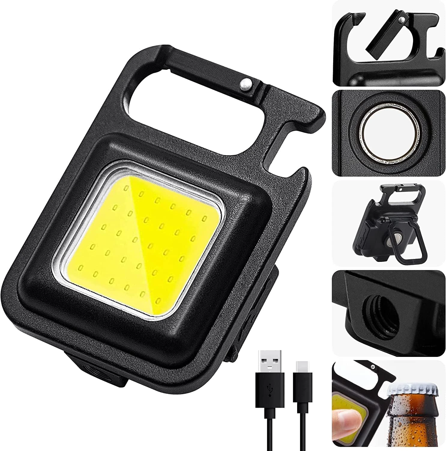 Keychain LED Flashlights, Rechargeable Torch with Lighter,Whistles,Screwdriver,Bottle Opener,Magnet Base 800 Lumens Portable Emergency COB Light for Camping Outoor (Multi Keychain Light) view 1