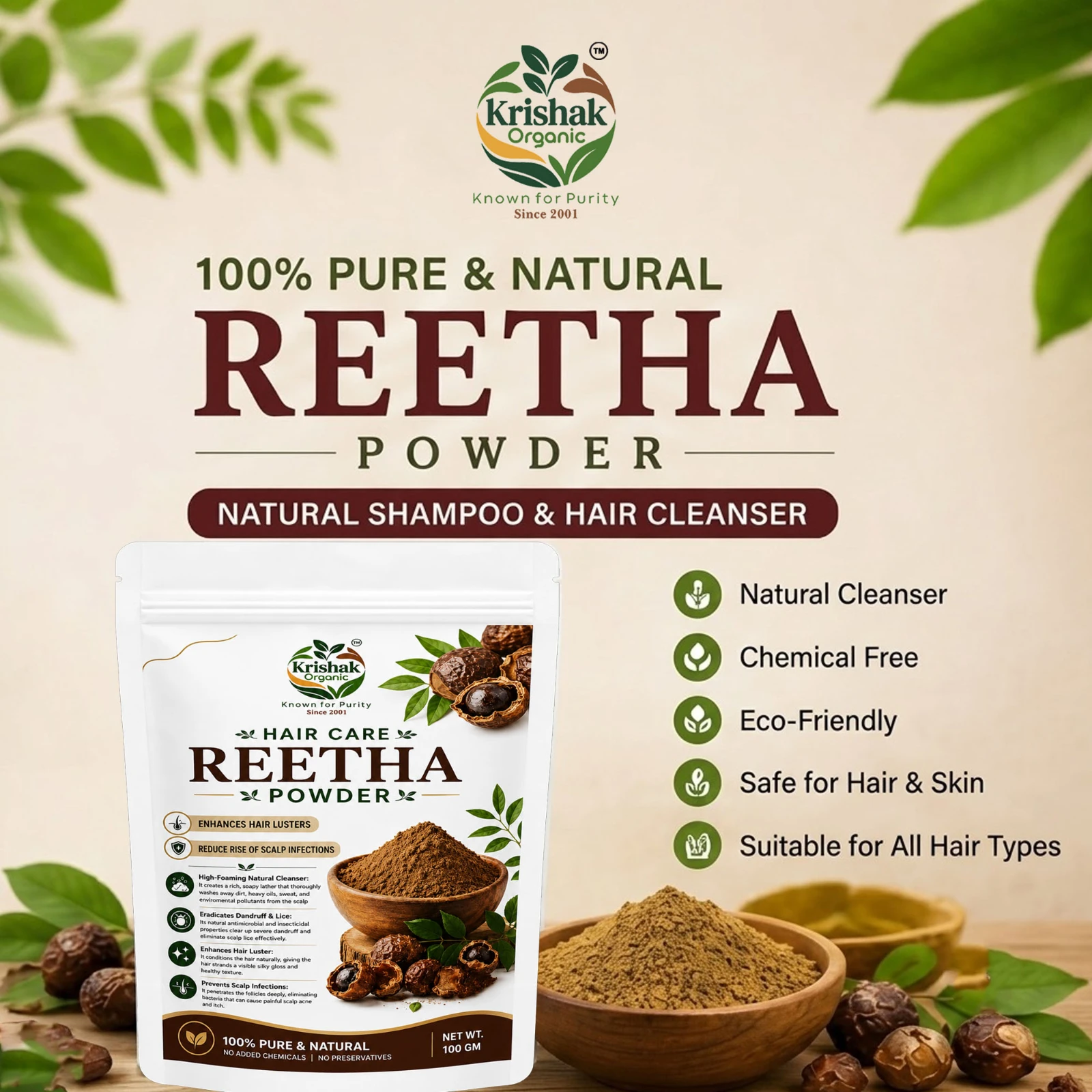 Krishak Organic Reetha Powder Hair Cleansing Pack of 2 view 4