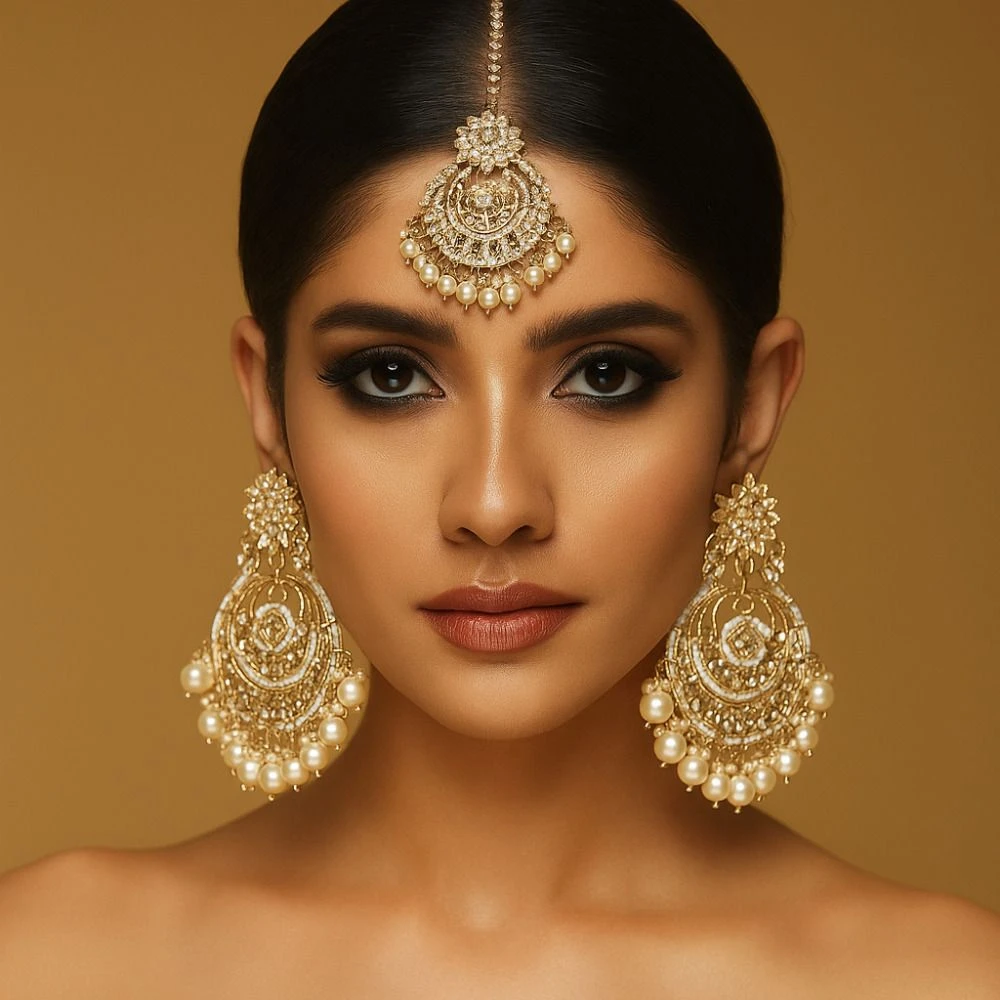 Tahaniya Rooprang Rivaayat Regal Peacock Earring & Maang Tika Chandbali Earring view 2