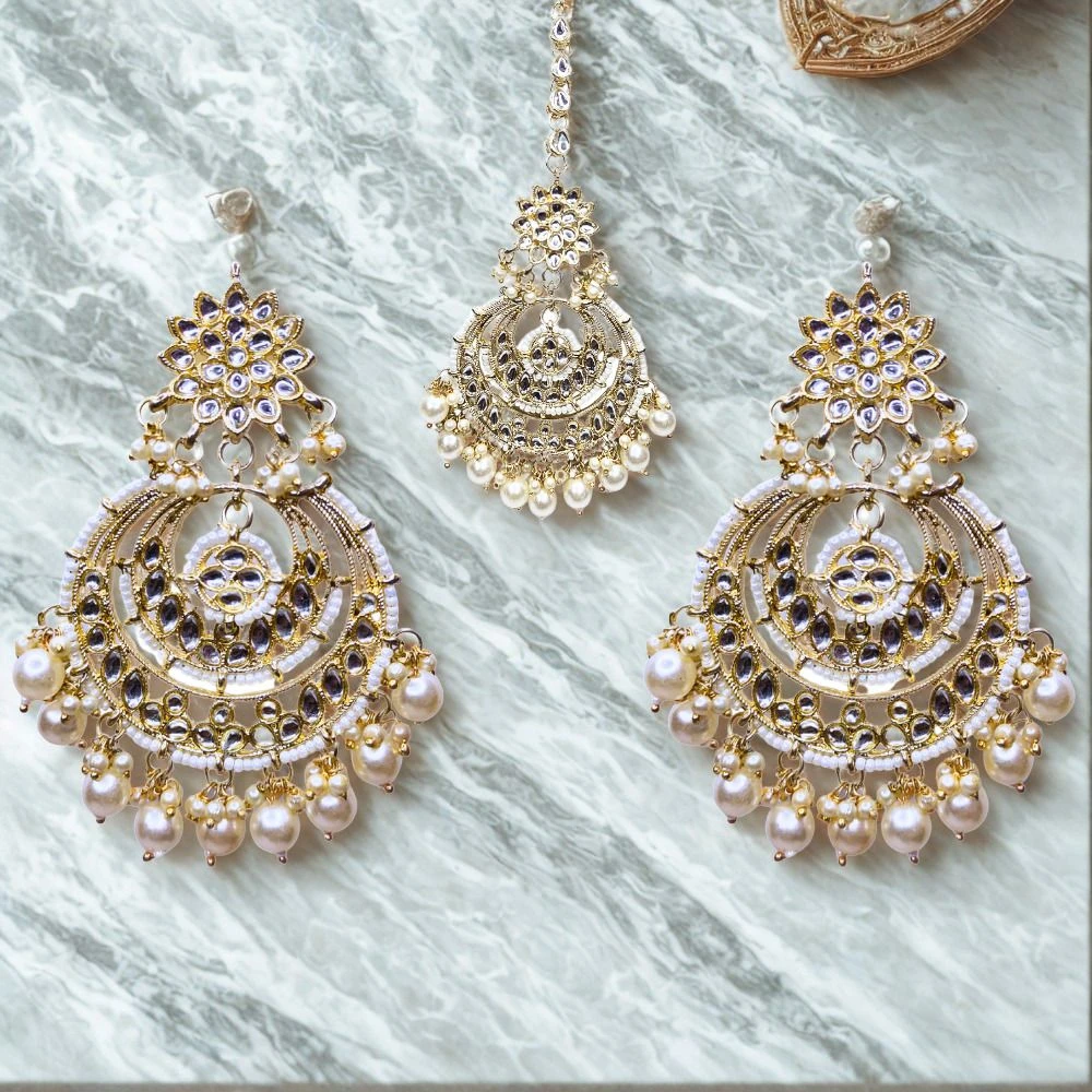 Tahaniya Rooprang Rivaayat Regal Peacock Earring & Maang Tika Chandbali Earring view 4