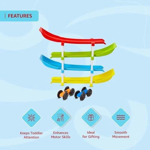 4 Level Ramp Race Gift for Kids | 2 Cars with 4 Ramps and Race Track for 1, 2, 3 Toddlers, Boys & Girls Educational Vehicle with Figures view 5